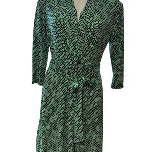 Liz Claiborne Navy and Green Long Sleeve Dress